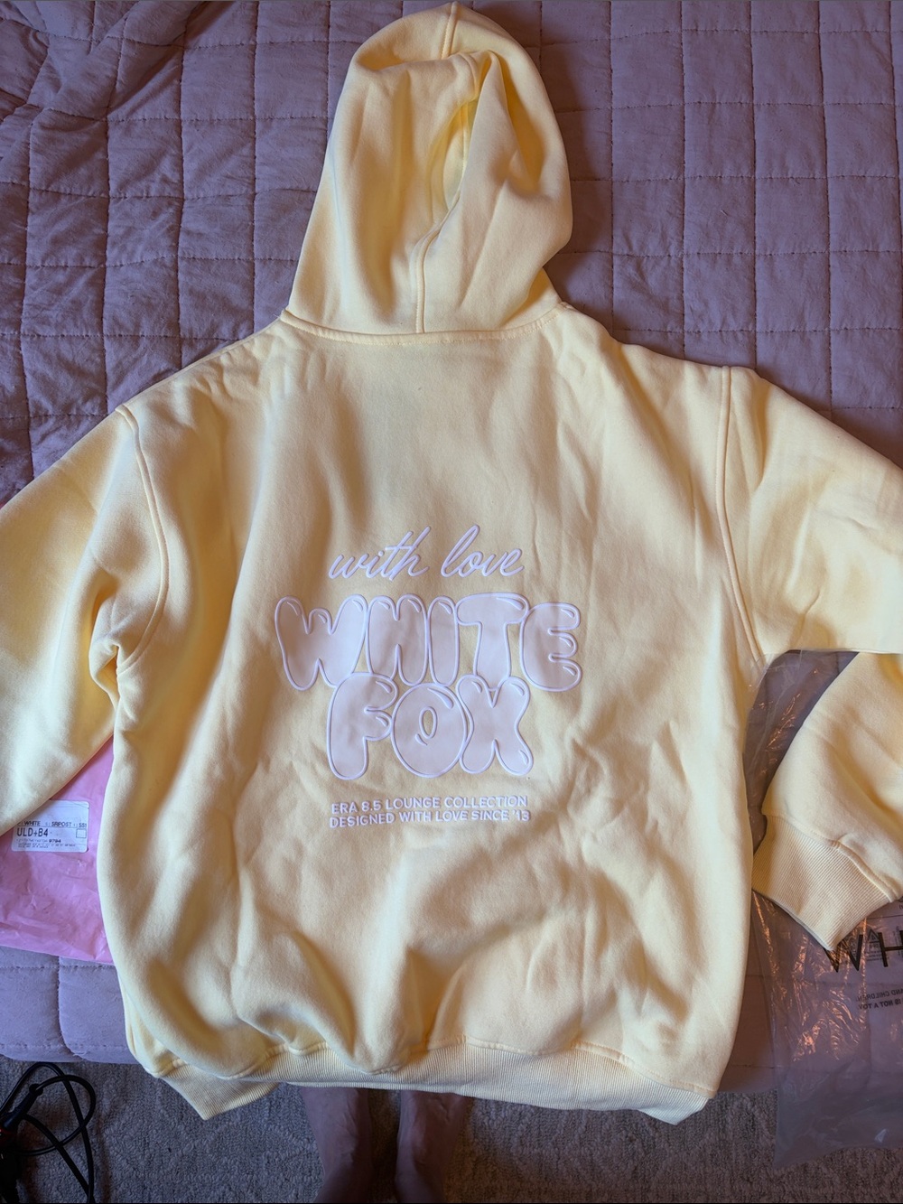 White Fox Boutique Pale Yellow Hoodie Vest with 'With Love' Back Graphic